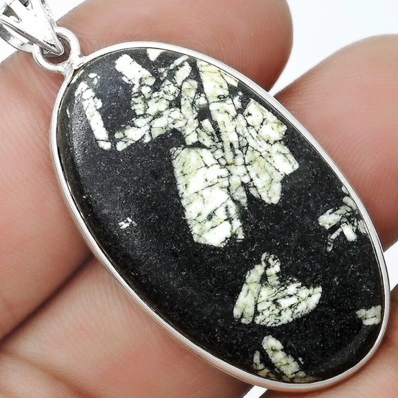 Natural Chinese writing stone sterling silver pendants - Picture 3 of 6